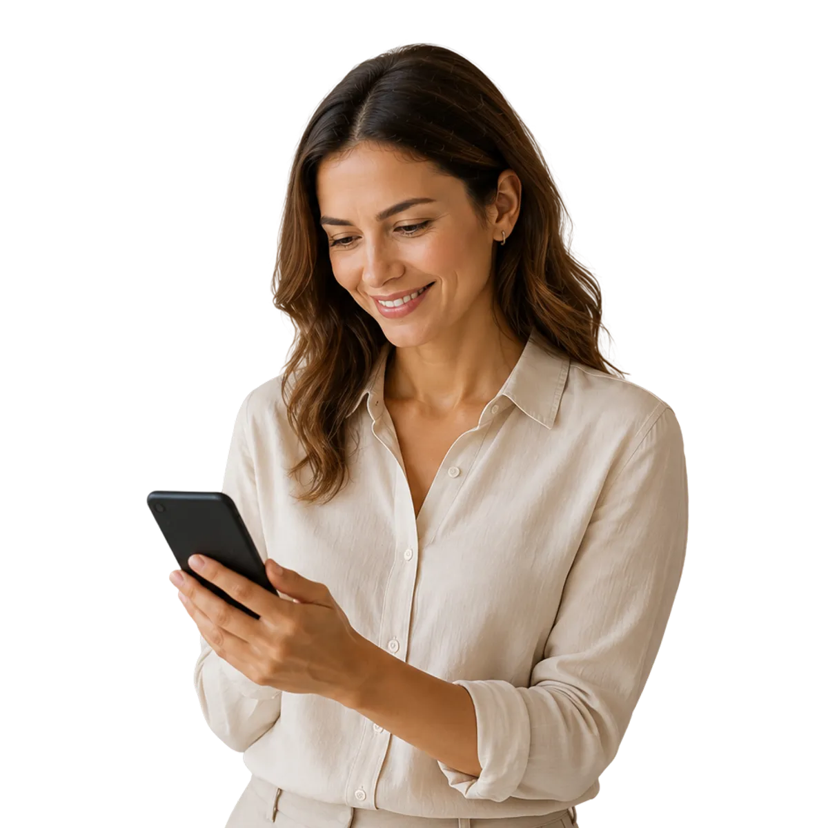 A customer checking transaction details on her phone